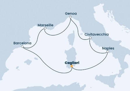 MEDITERRANEO, Italia, Francia, Spagna, partenza da Cagliari 